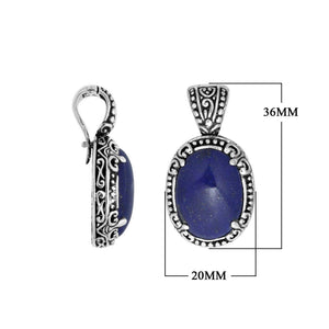 Sterling silver Lapis oval pendant with Balinese detailing and enhancer bail.