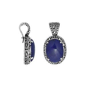 Sterling silver Lapis oval pendant with Balinese detailing and enhancer bail.