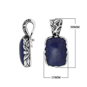 Sterling silver Lapis rectangular pendant with leaf-pattern bail.