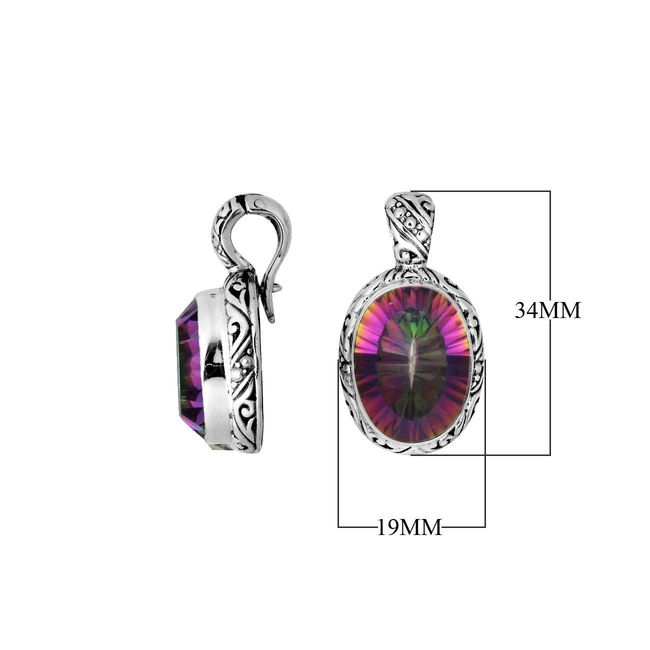 Wholesale sterling silver Mystic Topaz Quartz pendant with Balinese handicraft design and antique finish handcrafted in Bali