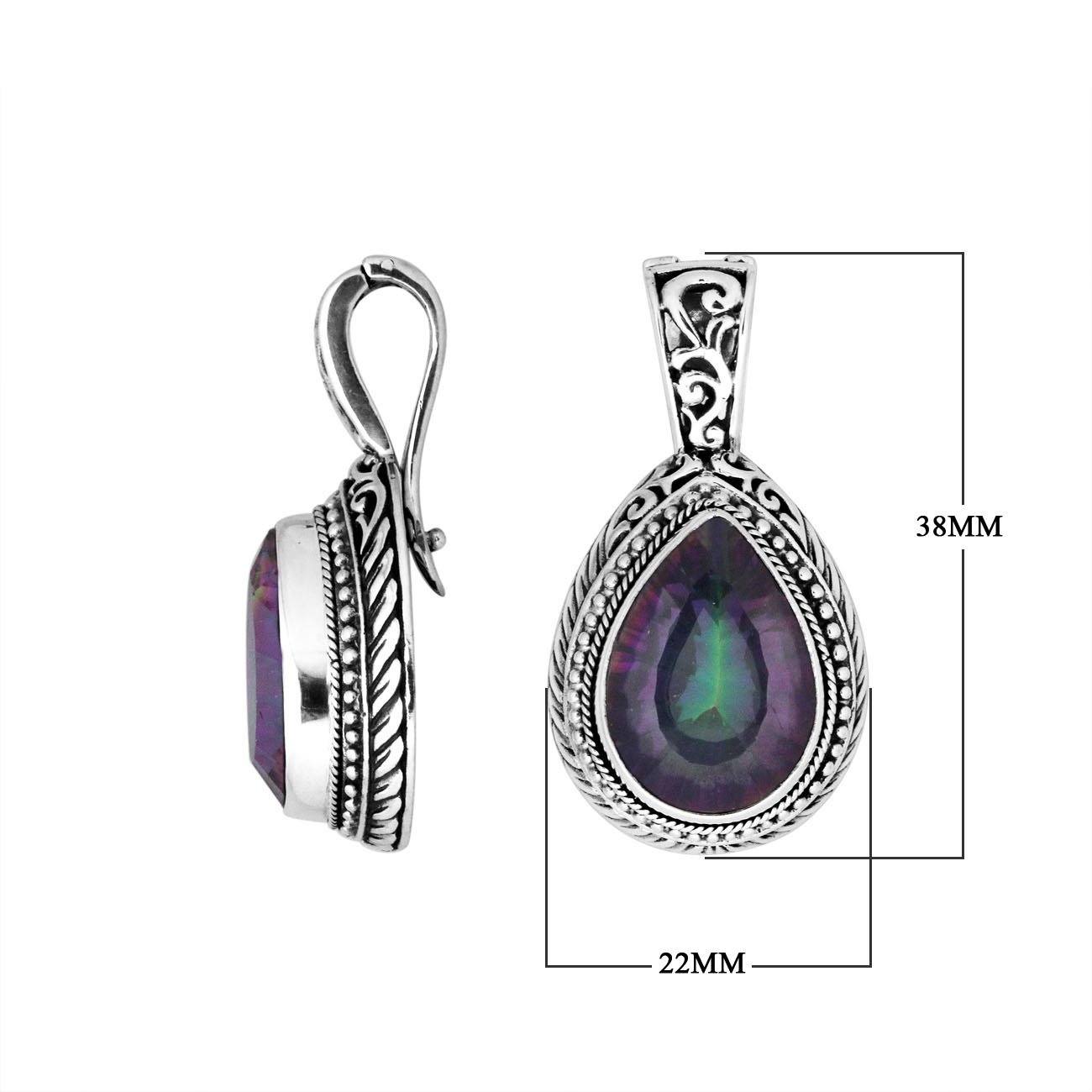Wholesale sterling silver Mystic Topaz Quartz pear shape pendant with enhancer bail and Balinese handicraft design handcrafted in Bali