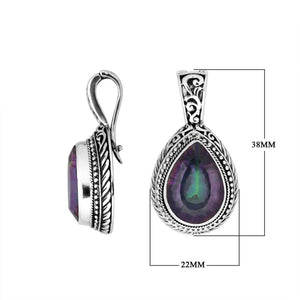 Wholesale sterling silver Mystic Topaz Quartz pear shape pendant with enhancer bail and Balinese handicraft design handcrafted in Bali