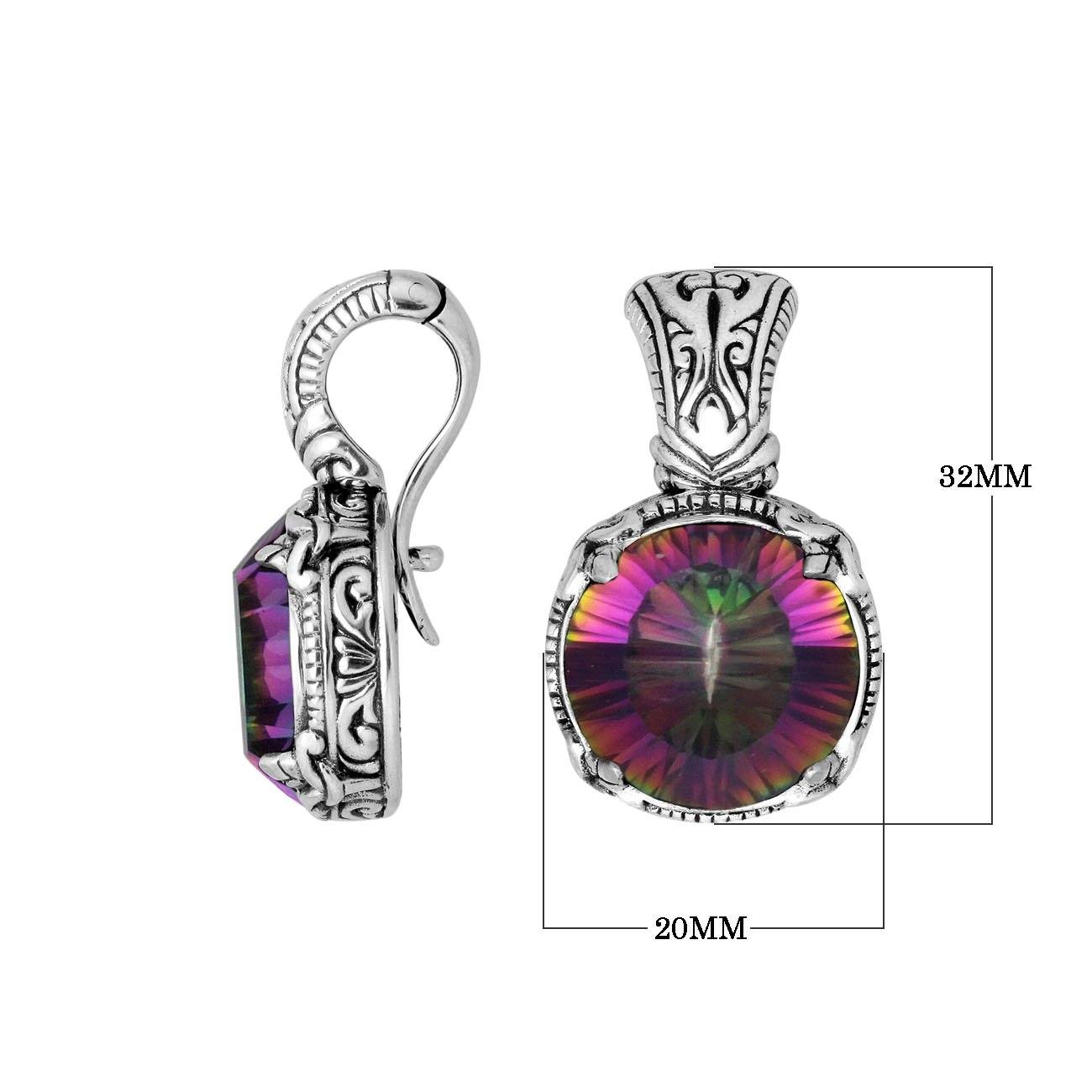 Wholesale sterling silver Mystic Topaz Quartz round pendant with Balinese handicraft design and antique finish handcrafted in Bali
