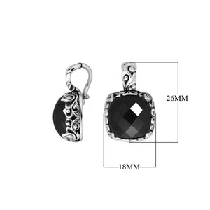 Sterling silver cushion pendant featuring Black Onyx with Balinese scroll engraving.