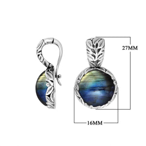 AP-8032-LB Sterling Silver Round Shape Pendant With Labradorite & Enhancer Pendant Bail Jewelry Bali Designs Inc