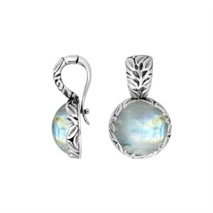 Wholesale sterling silver Rainbow Moonstone round pendant with Balinese handicraft design and antique finish handcrafted in Bali