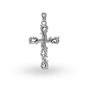 Sterling silver artistic cross pendant featuring smooth curved detailing, polished finishing, and expressive symbolic styling ideal for classic wholesale jewelry displays