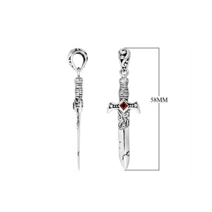 Sterling silver sword pendant featuring carved detailing and a Red Garnet Quartz centerpiece designed for classic wholesale jewelry assortments