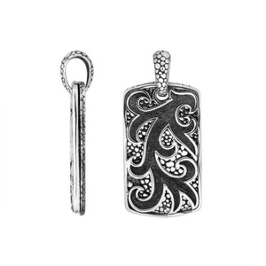 Wholesale sterling silver rectangle pendant with carved swirl pattern.