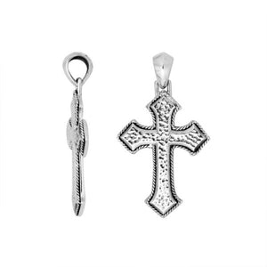 Wholesale sterling silver hammered cross pendant with twisted-edge detailing.
