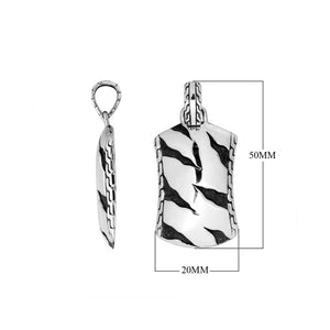 Wholesale sterling silver shield pendant with oxidized wavy carved design.