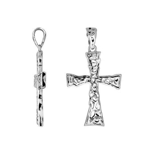 Wholesale sterling silver hammered cross pendant with raised texture.
