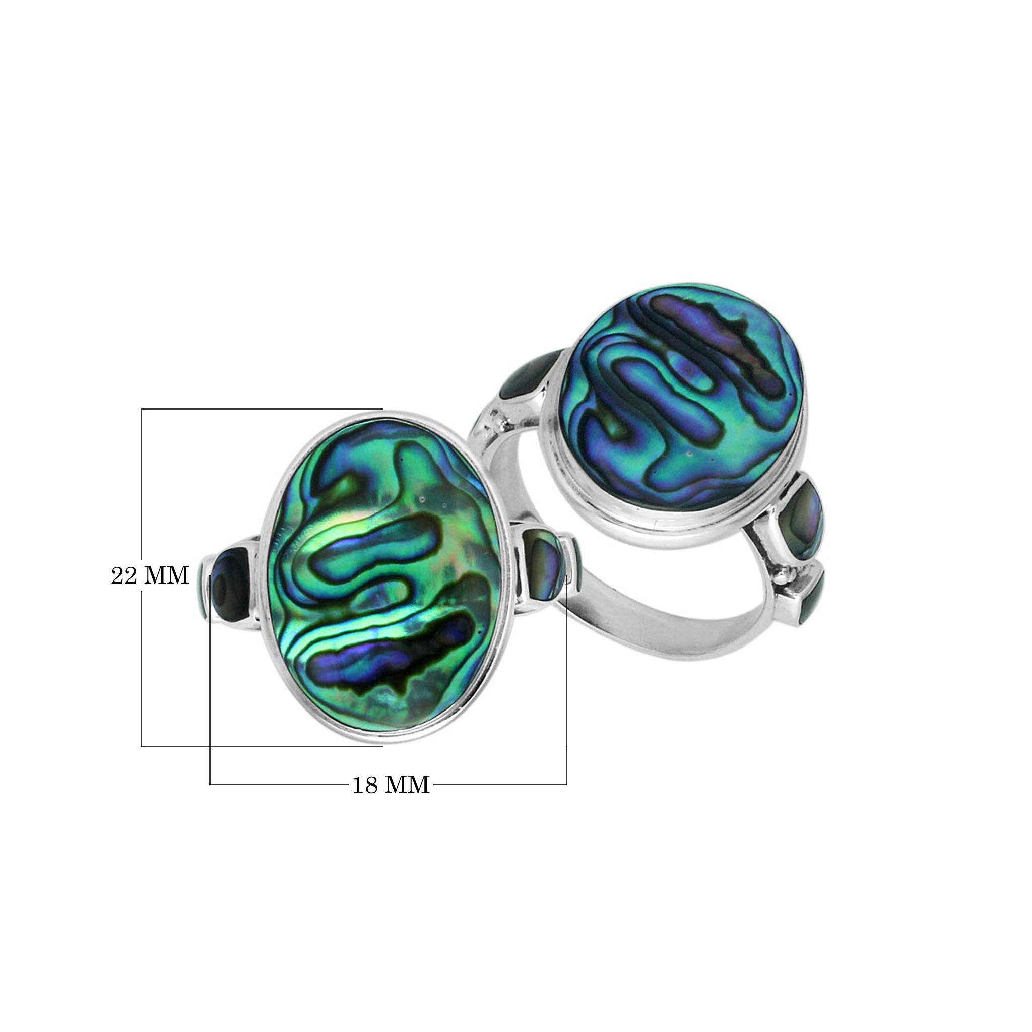 Wholesale sterling silver oval Abalone Shell ring with side inlays, handcrafted artisan jewelry featuring iridescent shell in .925 silver for bulk orders.