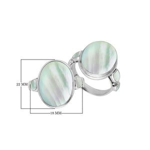Wholesale sterling silver oval Mother of Pearl ring with side inlays, handcrafted artisan jewelry in .925 silver for bulk orders and retailers.