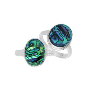 Wholesale sterling silver oval Abalone Shell ring with bezel setting, handcrafted artisan jewelry featuring iridescent shell in 925 silver for bulk orders.