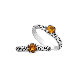 Bulk sterling silver filigree rings with round Citrine Quartz, handcrafted Balinese design, 925 silver wholesale jewelry supply.