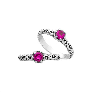 Bulk sterling silver filigree rings with round Pink Quartz, handcrafted Balinese design, 925 silver wholesale jewelry supply.