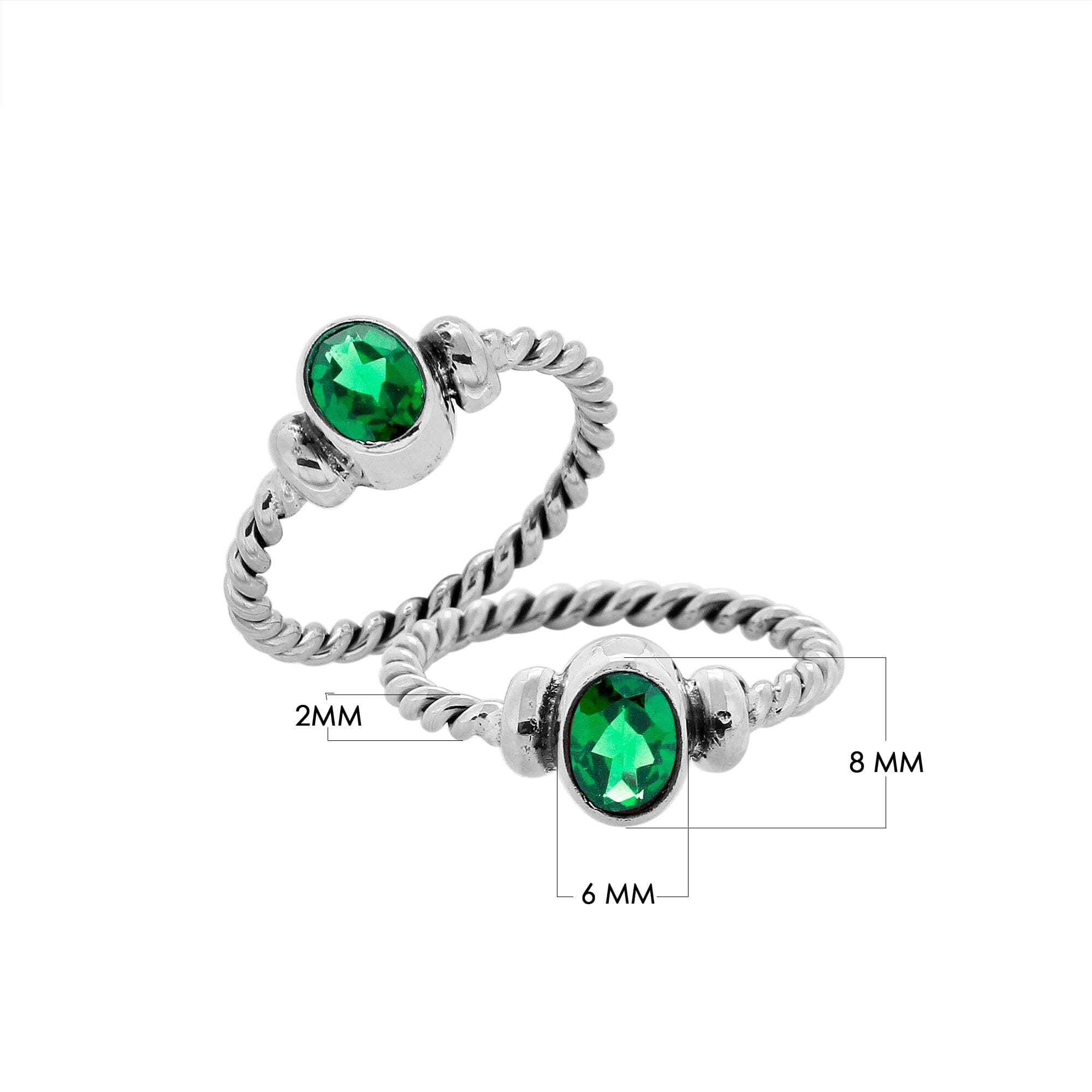 Bulk sterling silver twisted band rings with oval faceted Green Quartz, handcrafted 925 silver wholesale jewelry supply.
