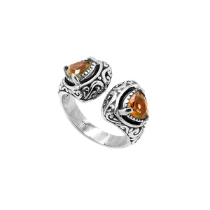 Wholesale sterling silver Bali design ring with trillion-cut Citrine Quartz– handcrafted artisan wholesale jewelry.