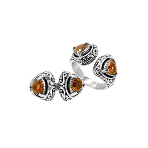 Wholesale sterling silver Bali design ring with trillion-cut Citrine Quartz– handcrafted artisan wholesale jewelry.