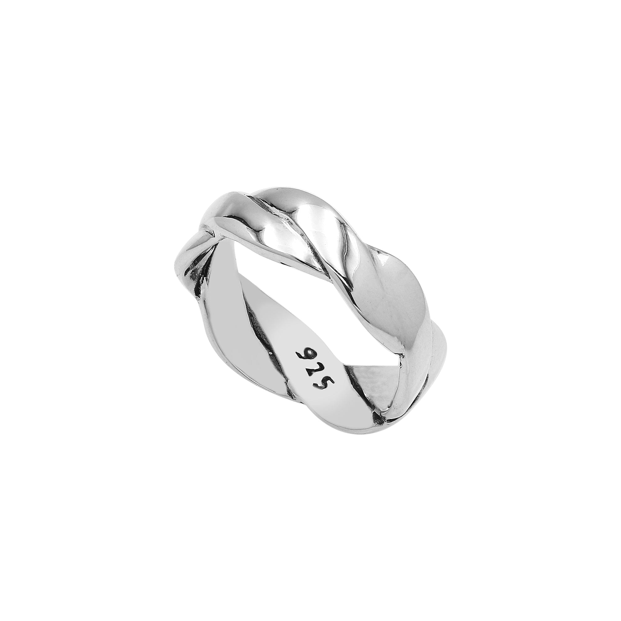 Wholesale sterling silver twisted braid band ring with polished finish – unisex classic wholesale silver jewelry.