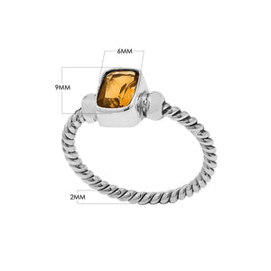 Wholesale sterling silver twisted band ring with rectangular-cut Citrine Quartz, handcrafted artisan jewelry in bulk for retailers and resellers.