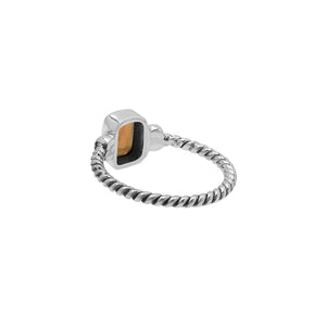 Wholesale sterling silver twisted band ring with rectangular-cut Citrine Quartz, handcrafted artisan jewelry in bulk for retailers and resellers.