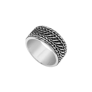 Wholesale sterling silver wide band ring with diagonal braided Bali-inspired design and oxidized details, handcrafted unisex artisan jewelry in bulk for retailers and resellers.