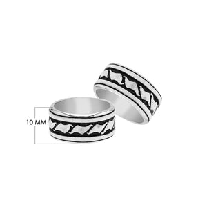Wholesale sterling silver wide band ring with wave-inspired Bali design and oxidized details, handcrafted unisex artisan jewelry in bulk for retailers and resellers.