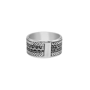 Wholesale sterling silver patterned wide band rings with oxidized finish, unisex artisan silver jewelry for bulk resellers.