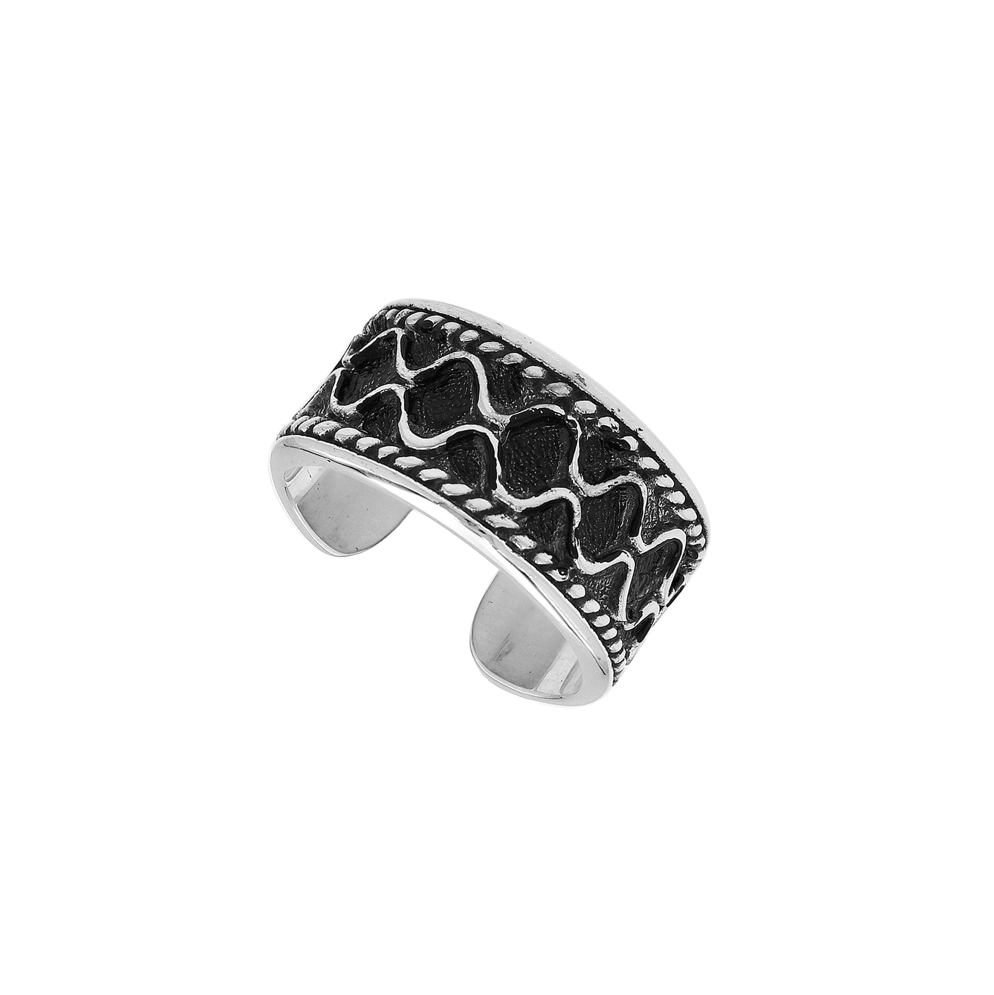 Wholesale sterling silver adjustable wide band rings with wavy oxidized pattern, unisex artisan silver jewelry for bulk resellers.