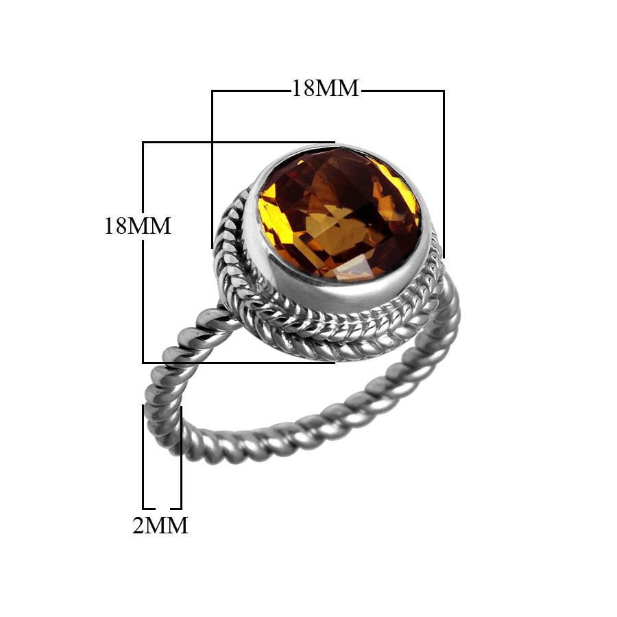 Sterling silver ring with a round Citrine Quartz and rope-style band design.