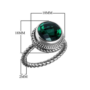Sterling silver ring with a round Green Quartz and rope-style band design.
