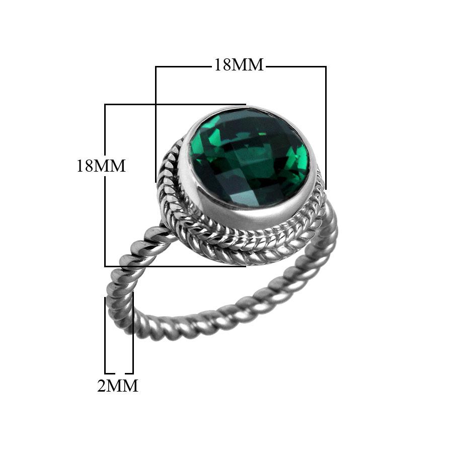 Sterling silver ring with a round Green Quartz and rope-style band design.