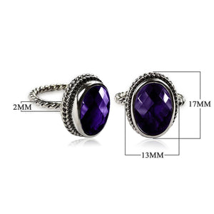 Wholesale sterling silver ring with faceted oval Amethyst Quartz and rope-edge design