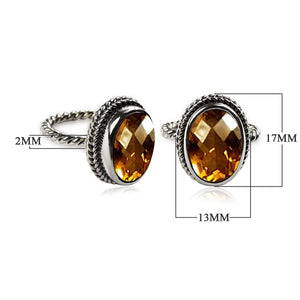 Sterling silver oval Citrine Quartz ring with faceted stone and rope bezel, wholesale jewelry from Indonesia.