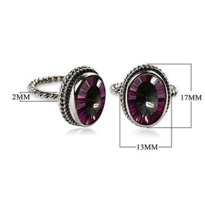 Sterling silver oval Mystic Quartz ring with multicolored faceted Quartz and rope bezel, wholesale jewelry from Indonesia.