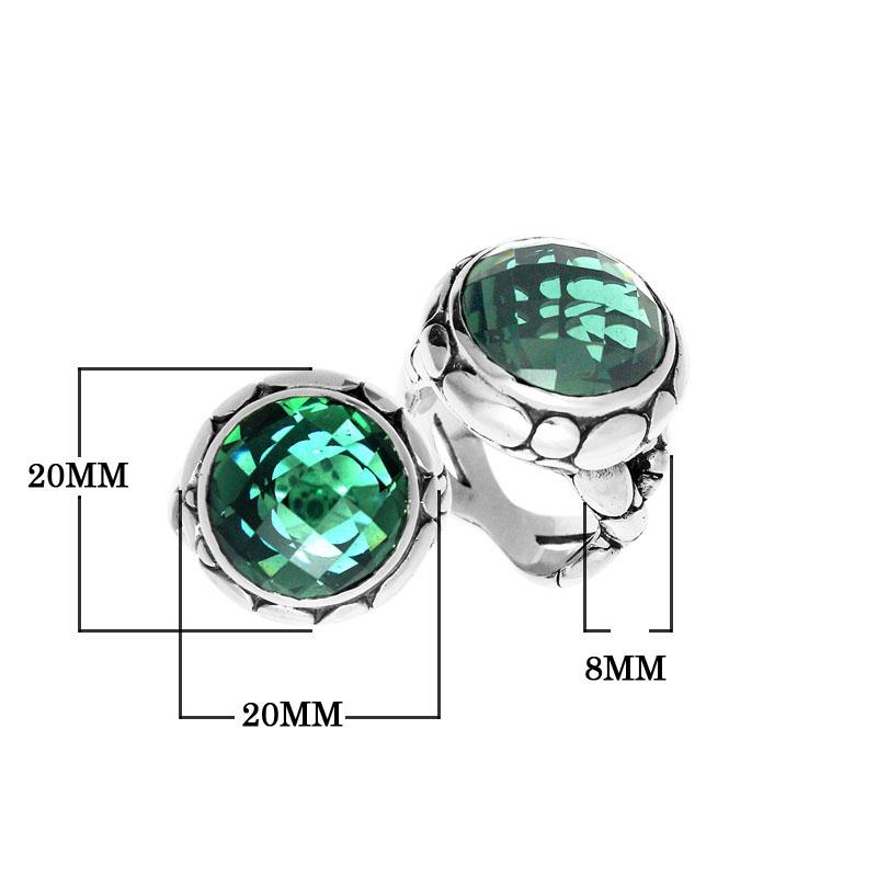 Wholesale sterling silver ring with round-cut Green Quartz in a bold Balinese bezel design.