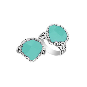 Wholesale sterling silver ring with Green Chalcedony Quartz Stones and Balinese scroll design
