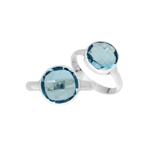 Wholesale sterling silver round bezel stone ring with Blue Topaz Quartz