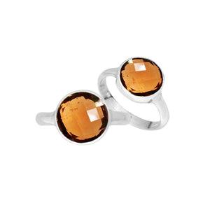 Wholesale sterling silver round bezel double stone ring with Citrine Quartz