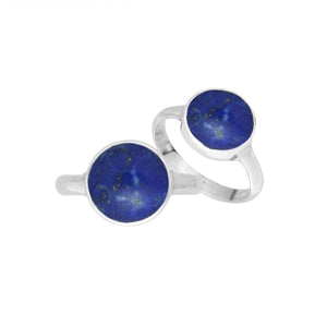 Wholesale sterling silver round bezel double stone ring with Lapis Lazuli