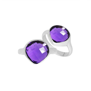 Wholesale sterling silver pear bezel Single stone ring with Amethyst Quartz