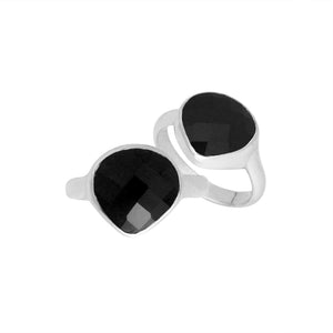 Wholesale sterling silver pear bezel Single stone ring with Black Onyx