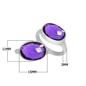 Wholesale sterling silver oval bezel double stone ring with Amethyst Quartz