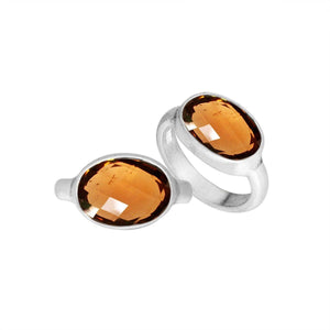 Wholesale 925 Sterling Silver double oval Citrine Quartz ring, handcrafted in Bali.