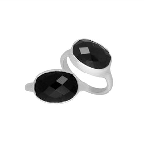 925 Sterling Silver wholesale ring with faceted oval Black Onyx, handcrafted in Bali