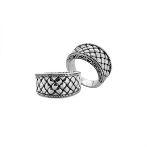 Wholesale Sterling Silver wide woven Balinese band ring with oxidized details and rope edges