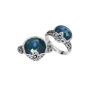 Wholesale Sterling Silver London Blue Topaz Quartz faceted women’s ring with Balinese swirl design