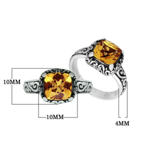 Wholesale Sterling Silver cushion-cut Citrine Quartz faceted women’s ring with Balinese scroll engraving